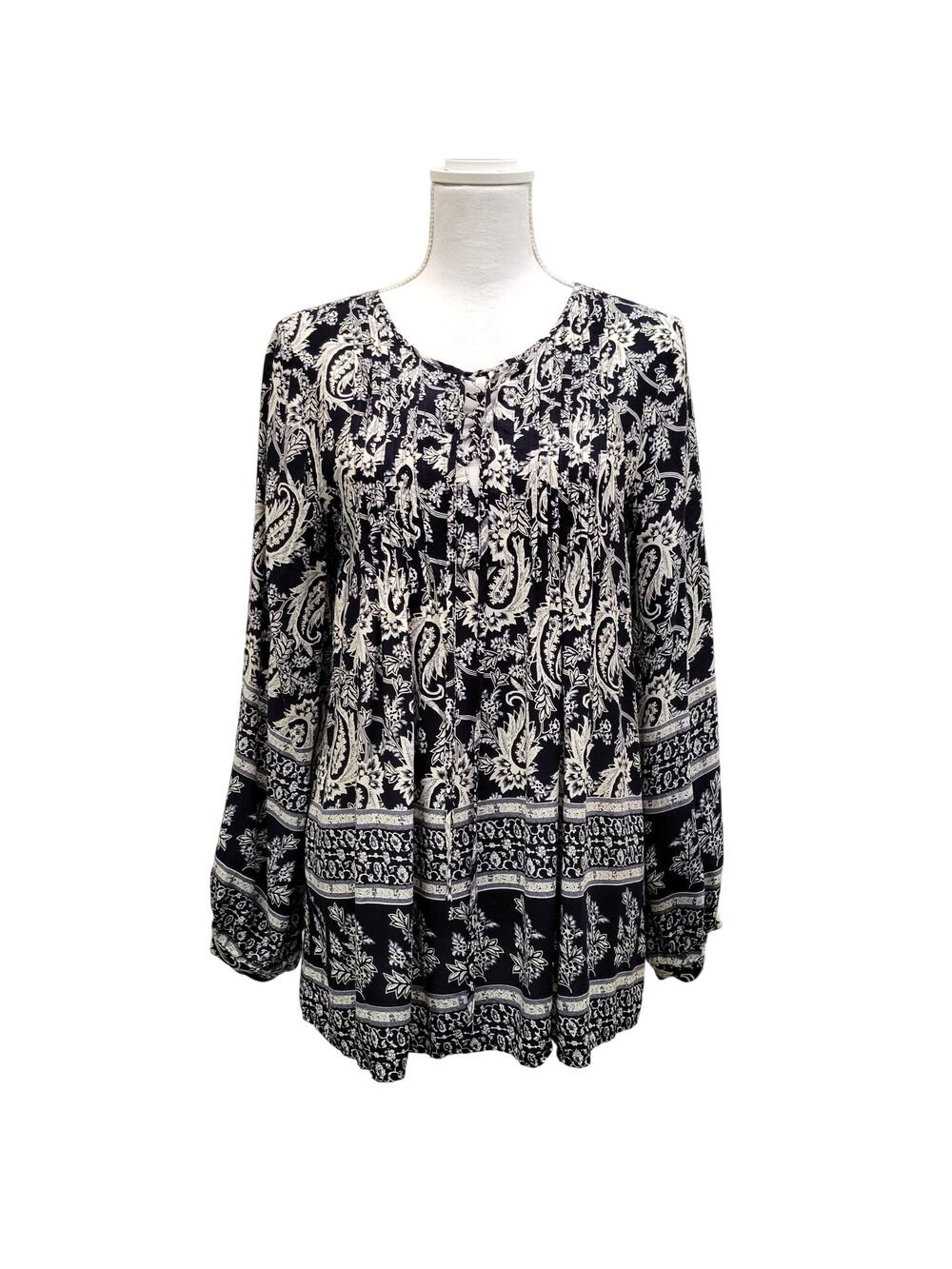 Suzanne Betro Peasant Top Large Navy Paisley Boho